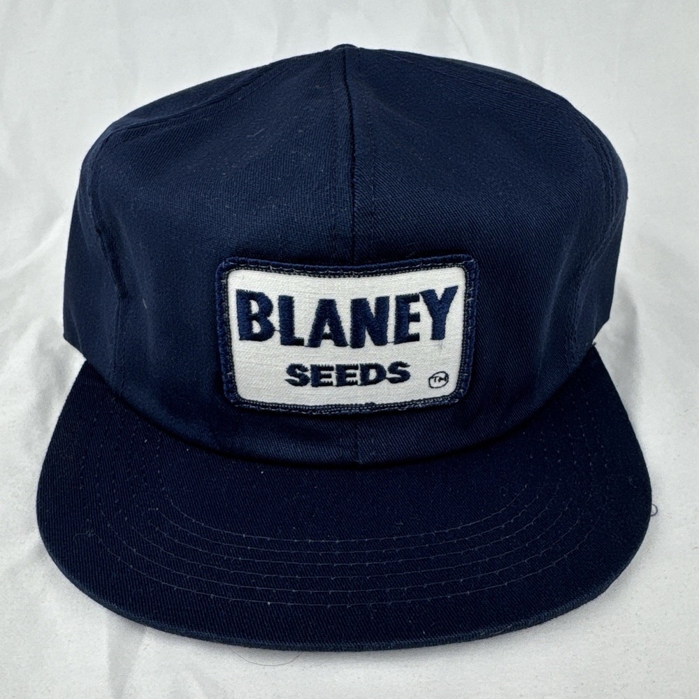 Vintage 80s Blaney Seeds Farm Hat K-Products USA Navy Snapback Cap